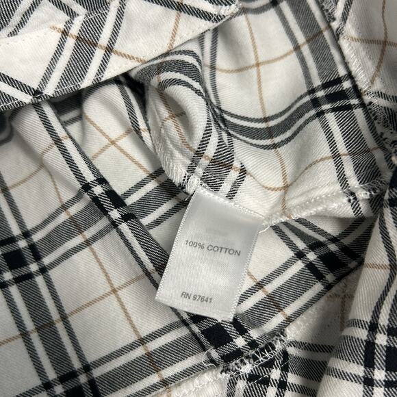 J Jill Women’s Size XL Flannel White Plaid Curved Hem Tunic Button Cotton Shirt - Picture 6 of 7